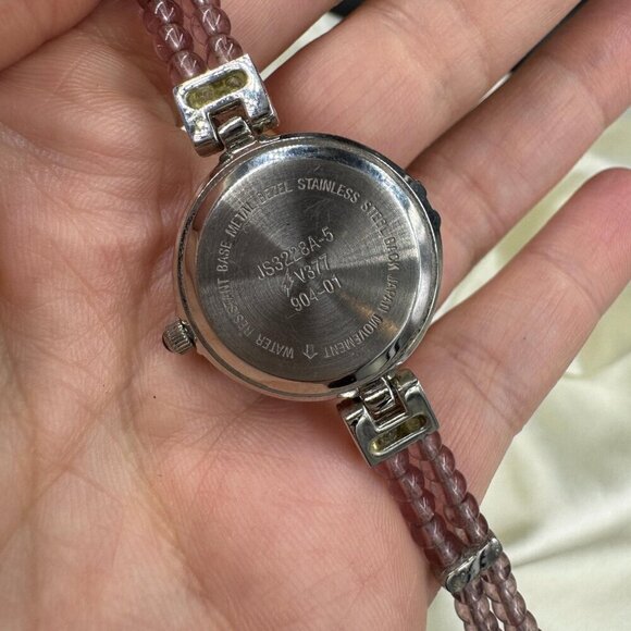 Vintage Y2K Watch Purple Beaded Band Silver Face Water Resistant Quartz - Picture 7 of 9